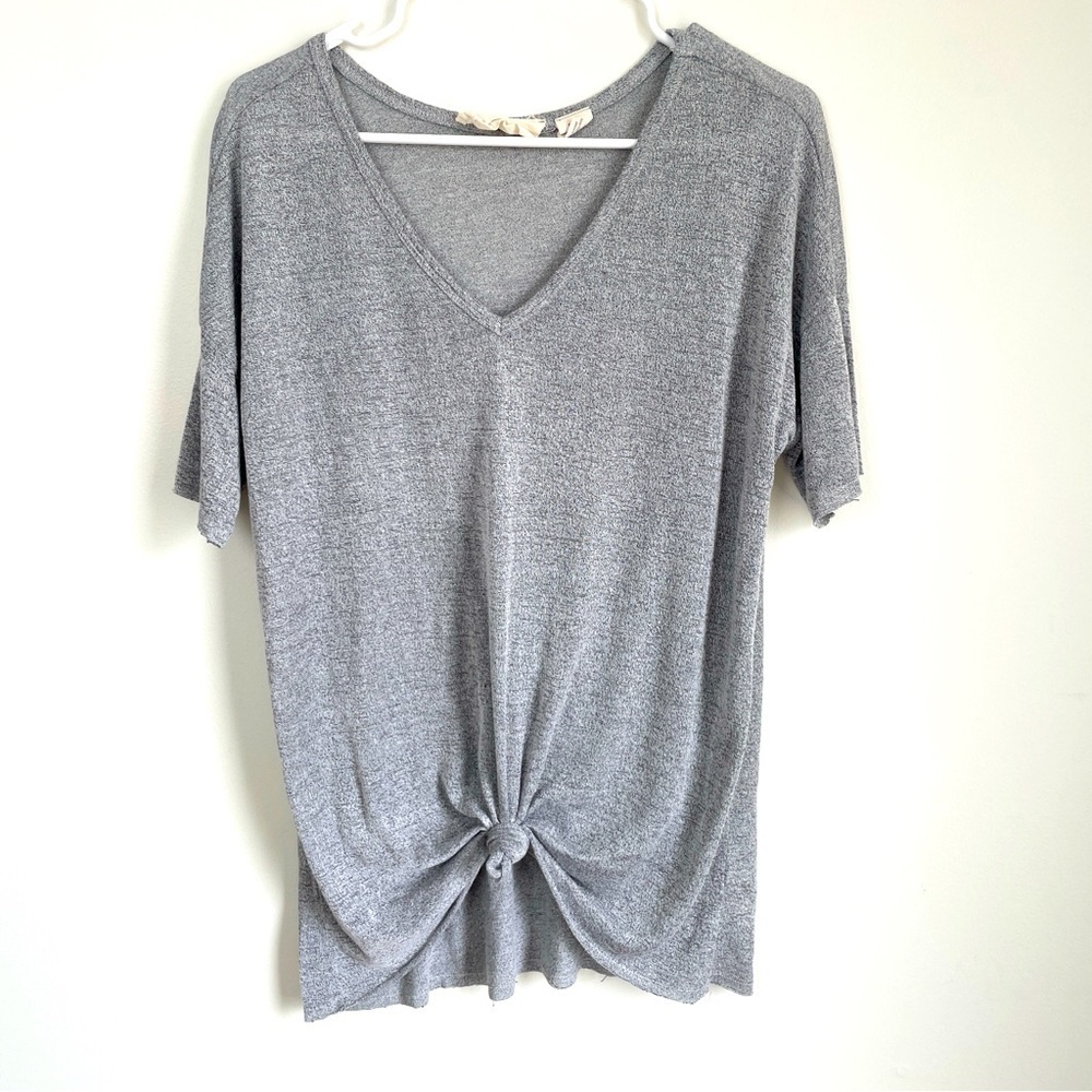 Nanavatee grey short sleeve tie in front blouse